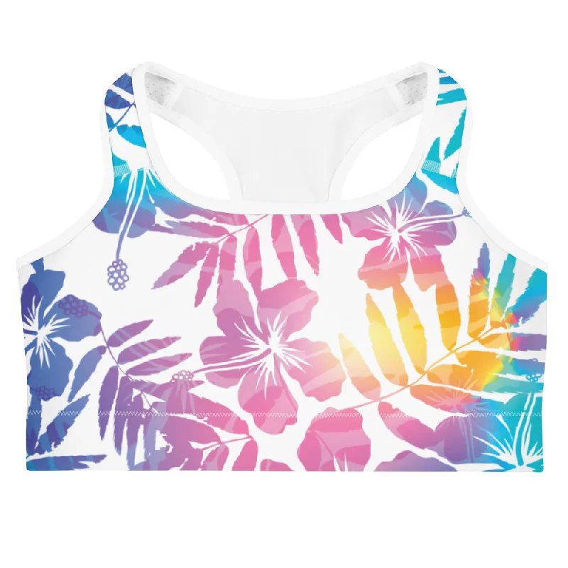 Women's Medium Impact Sports Bra, A-C Cup - Ombre Hawaiian Hibiscus Wireless Push-Up Bra