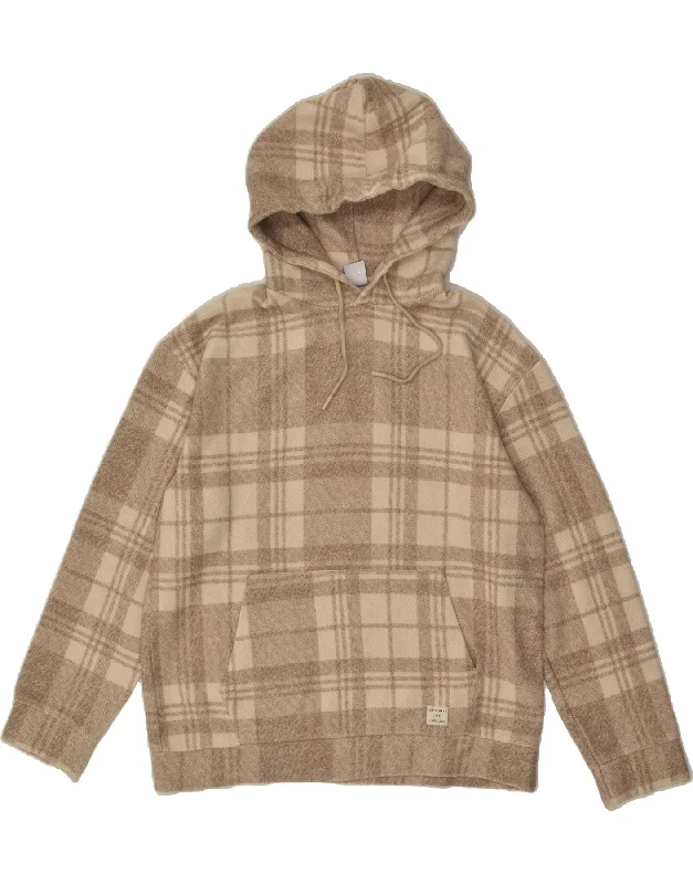 ZARA Womens Loose Fit Hoodie Jumper UK 18 XL Beige Plaid Cotton Hoodie with Turtle Neck Cozy Winter