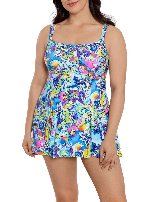 2024 Longitude Paisley Seas Empire Princess Seam Swim Dress - L242820 Sexy Cutout Swimsuit