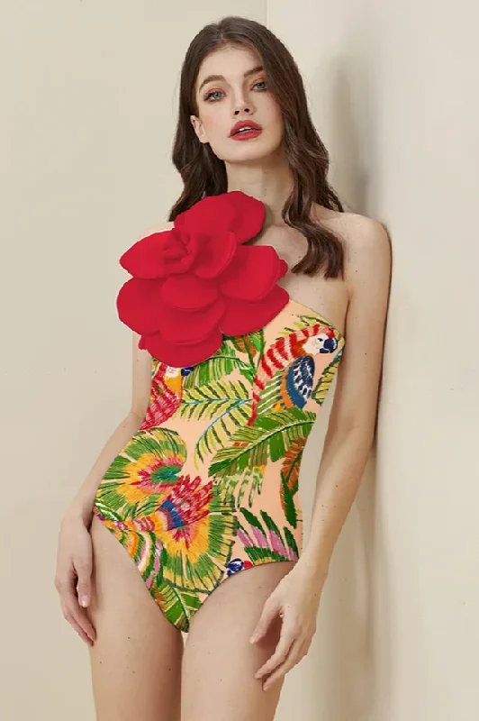 3D Flower One Piece Swimsuit & Skirt Set Vibrant Bikini Bottoms