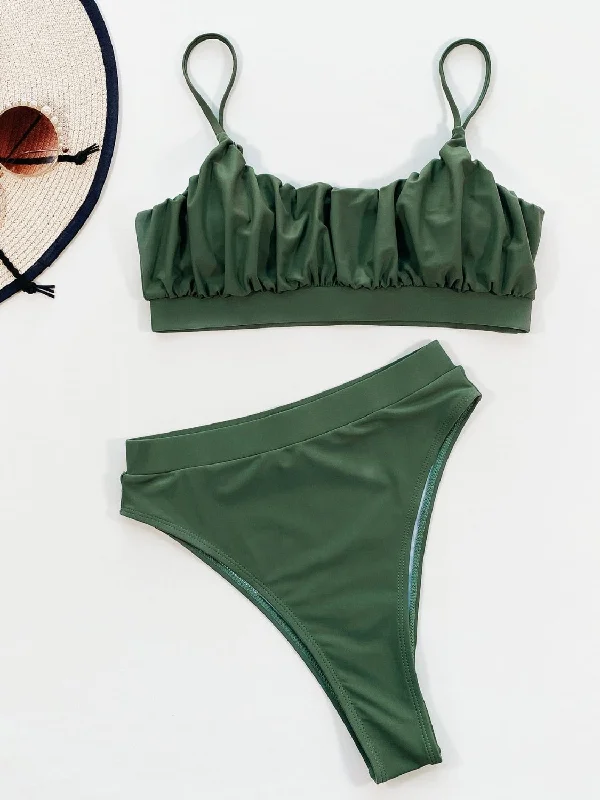 Adjustable Strap Ruched Two-Piece Swim Set Two-Piece Beachwear