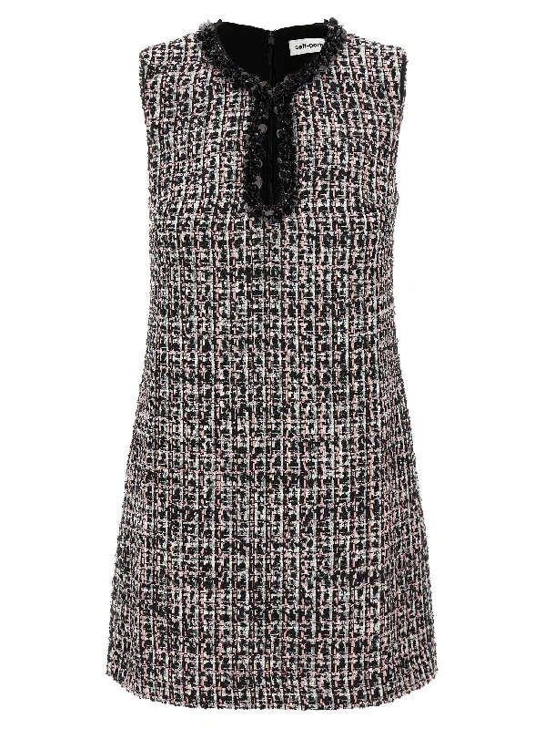 Black Boucle Embellished Mini Dress Stylish Puff Sleeve Mini Dress
