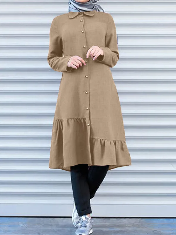 Button Front Irregular Ruffle Hem Long Sleeve Shirt Women Midi Dress Chic Off-Shoulder Midi Dress Button Front Irregular Ruffle Hem Long Sleeve Shirt Women Midi Dress Chic Off-Shoulder Midi Dress