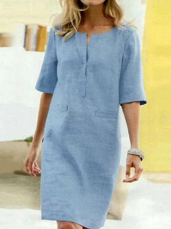 Generous Pure Color Decorative Pockets Half Sleeve Loose Women Midi Dress Stylish Silk Midi Dress Generous Pure Color Decorative Pockets Half Sleeve Loose Women Midi Dress Stylish Silk Midi Dress
