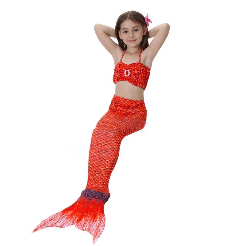 Fancydresswale Mermaid swimming costume bikini for Girls- Red Solid Color Swimsuit