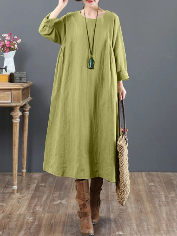 Cotton Solid Tie Back Round Neck Long Sleeve Casual Women Midi Dress Comfortable Knitwear Midi Dress Cotton Solid Tie Back Round Neck Long Sleeve Casual Women Midi Dress Comfortable Knitwear Midi Dress