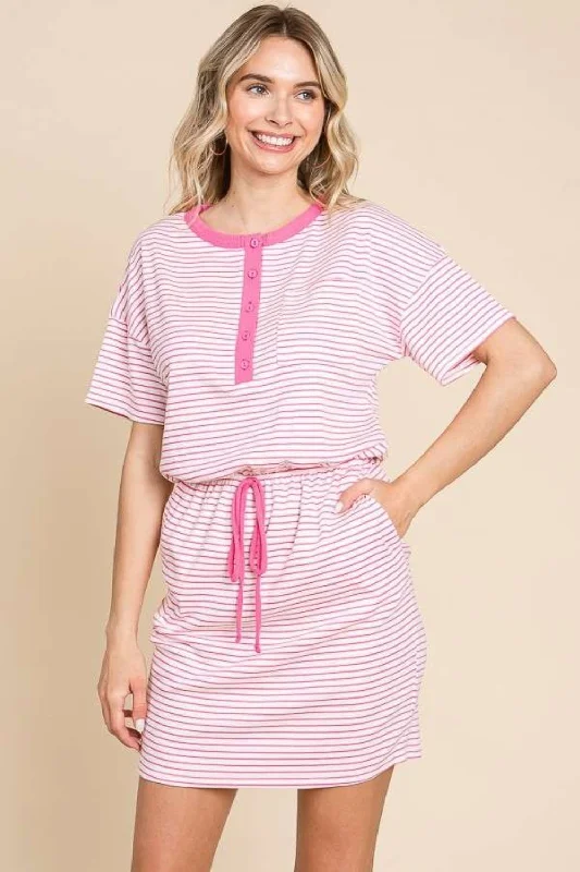 Culture Code Full Size Striped Short Sleeve Mini Dress with Pockets Classic White Mini Dress Culture Code Full Size Striped Short Sleeve Mini Dress with Pockets Classic White Mini Dress