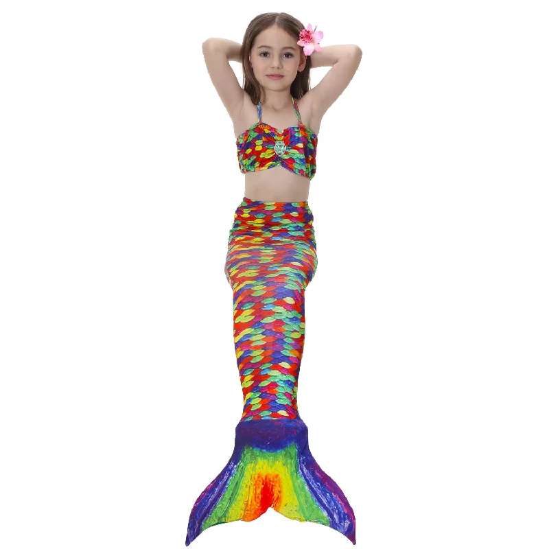 Fancydresswale Mermaid swimming dress for Girls- Multi Color Elegant Ruffle Swimsuit