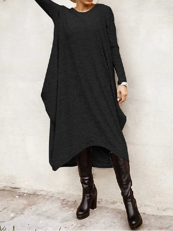 Long Sleeve Loose High Low Hem Midi Casual Women Midi Dress Comfortable Adjustable Strap Midi Dress Long Sleeve Loose High Low Hem Midi Casual Women Midi Dress Comfortable Adjustable Strap Midi Dress