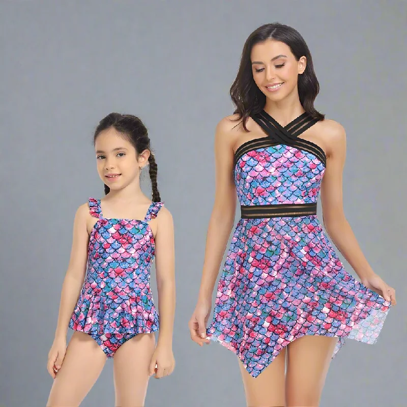 Matching Mommy and Me Two-Piece Tankini Swimsuit Set Fun Pattern Swimsuit