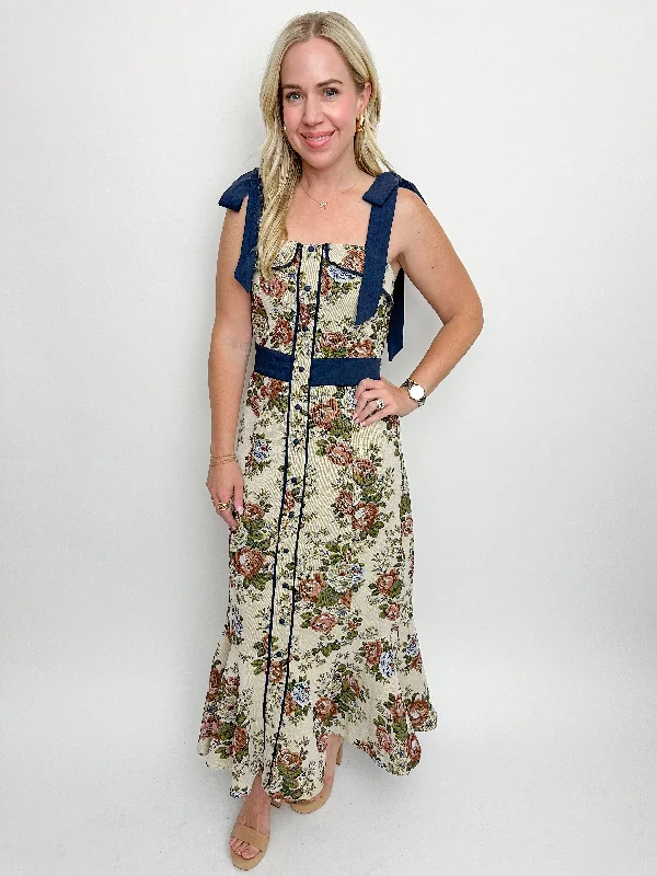 Floral Tapestry Midi Dress Cozy Ribbed Knit Midi Dress