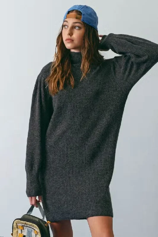 : Never Say Never Charcoal Mock Neck Knit Mini Dress (Size Small) Chic Pleated Mini Dress : Never Say Never Charcoal Mock Neck Knit Mini Dress (Size Small) Chic Pleated Mini Dress