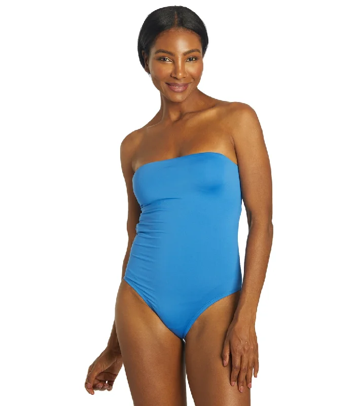 Nike Women's Solid Lace-Up Back Bandeau One Piece Swimsuit Pacific Blue Strap Bikini Set