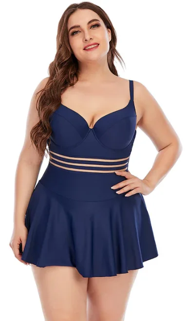 Plus Size Navy Blue Cut Out Underwire Bikini Swimsuit Luxury Swimsuit Style