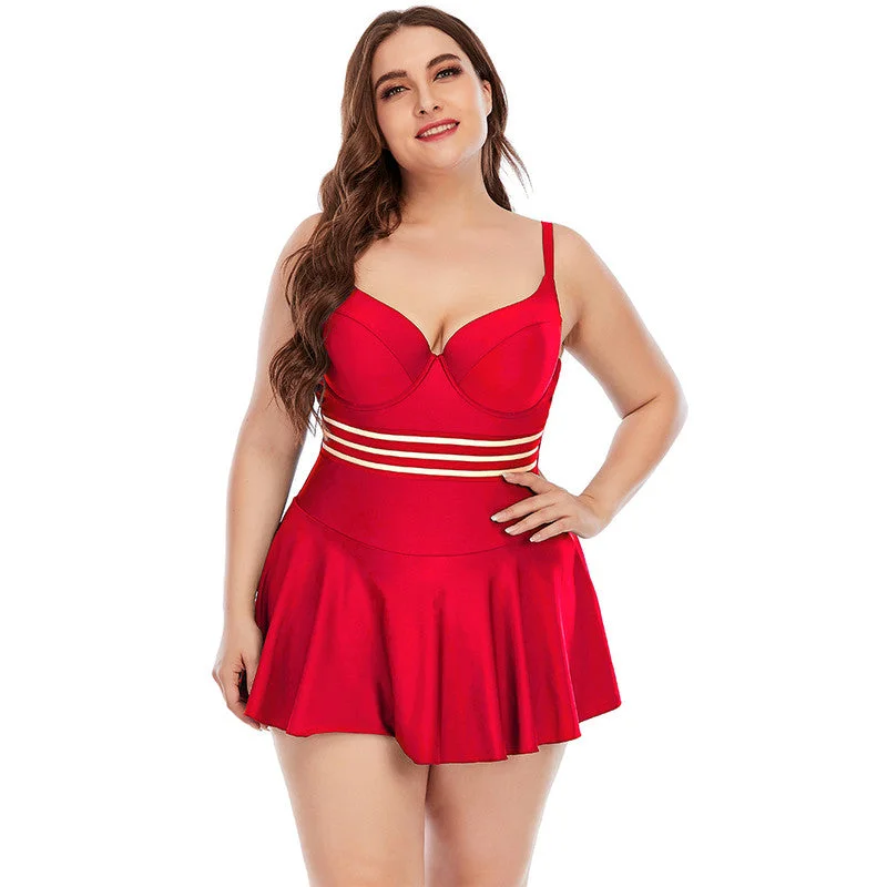 Plus Size Red Cut Out Underwire Bikini Swimsuit Sporty Racerback Swimsuit