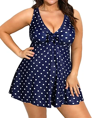 Flowy Tankini Swimsuits For Plus Size Women-Blue Dot Soft Beachwear Set