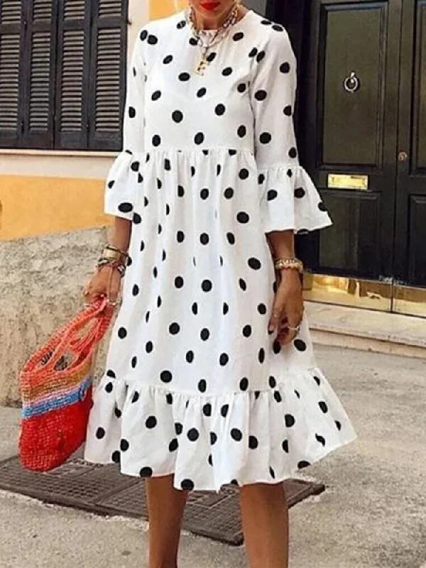 Polka Dot Print Pleating Casual Irregular Hem Women Midi Dress Comfortable Geometric Print Midi Dress Polka Dot Print Pleating Casual Irregular Hem Women Midi Dress Comfortable Geometric Print Midi Dress