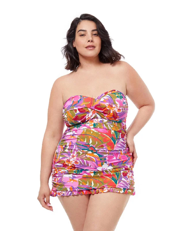 Profile By Gottex Tropikaia Plus Size Bandeau Strapless Swimdress Beach Ready Swimsuit