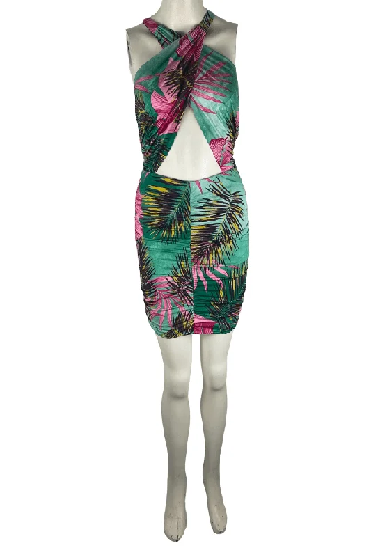 Sabora women's multicolor floral mini dress size L Fashionable Mini Dress with Slits
