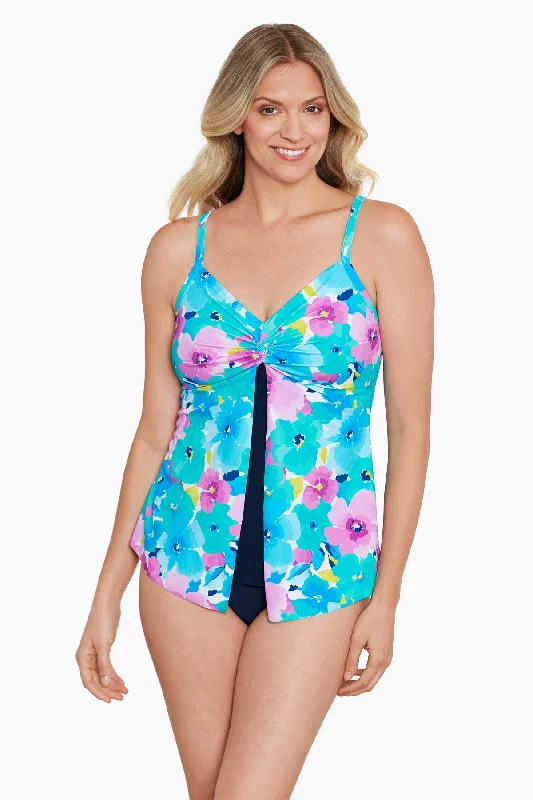 Knotted Flyaway Tankini Top Hidden Garden Halter Neck Swimsuit