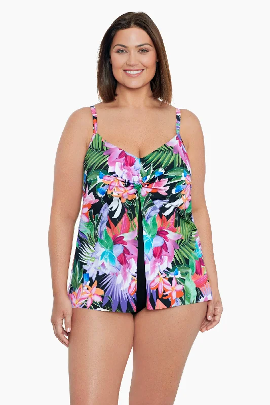 Plus Size Knotted Flyaway Fauxkini One Piece Swimsuit Lush Life Casual Swim Dress