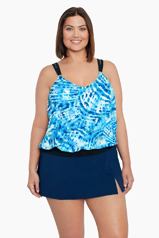 Plus Size V-Neck Blouson Ring Tankini Top Wishy Washy Trendy Swimwear Set