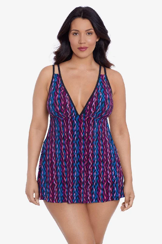 Tracey One Piece Swim Dress Serape Stripe Vintage Swimwear Look