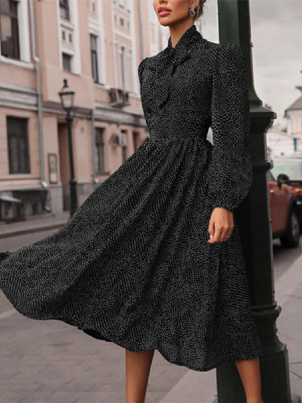 Fashion Vintage Polka Dot Print Knotted Big Swing Casual Long Sleeve Midi Dress Stylish Cold Shoulder Midi Dress Fashion Vintage Polka Dot Print Knotted Big Swing Casual Long Sleeve Midi Dress Stylish Cold Shoulder Midi Dress