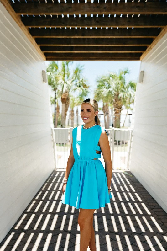 Wait For It Mini Dress - Aqua Cozy A-Line Mini Dress