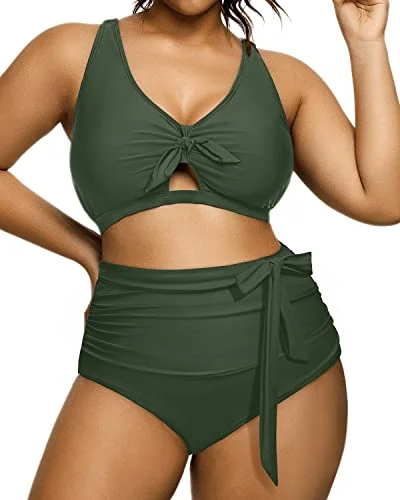 2 Piece Padded Support Plus Size Bikini Swimsuit-Army Green Classic Two-Piece Bikini