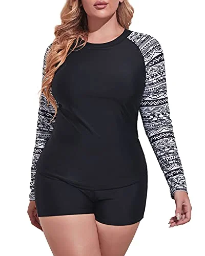 Women's Plus Size 2 Piece Rash Guard Swimsuit Boyleg Bottom-Black And White Snake Print Sexy Two-Piece Set