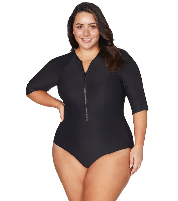 Artesands Woman's Plus Size Hues Sunsafe Mid Length Sleeve One Piece Swimsuit Strapless Swimsuit Top Artesands Woman's Plus Size Hues Sunsafe Mid Length Sleeve One Piece Swimsuit Strapless Swimsuit Top