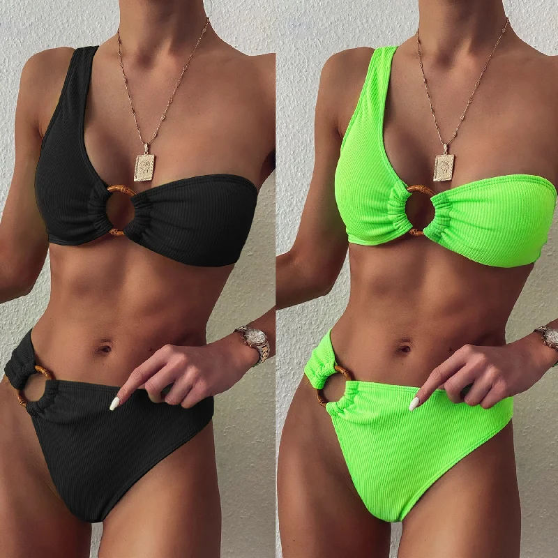 Sexy One Shoulder Two Pieces Swimsuits Quick-Dry Tankini