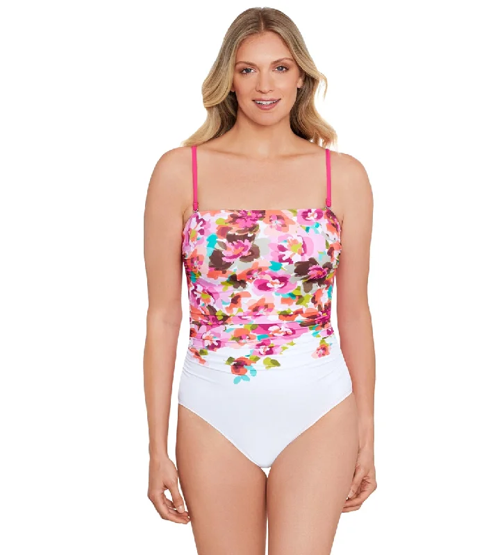 Shape Solver By Penbrooke Women's Border Floral Shirred Bandeau One Piece Swimsuit Multi Comfortable Swim Shorts Shape Solver By Penbrooke Women's Border Floral Shirred Bandeau One Piece Swimsuit Multi Comfortable Swim Shorts