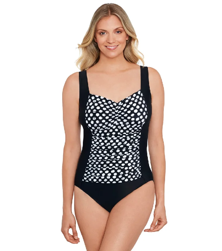 Shape Solver By Penbrooke Women's Spots Shirred Bodice One Piece Swimsuit Adjustable Swim Top Shape Solver By Penbrooke Women's Spots Shirred Bodice One Piece Swimsuit Adjustable Swim Top