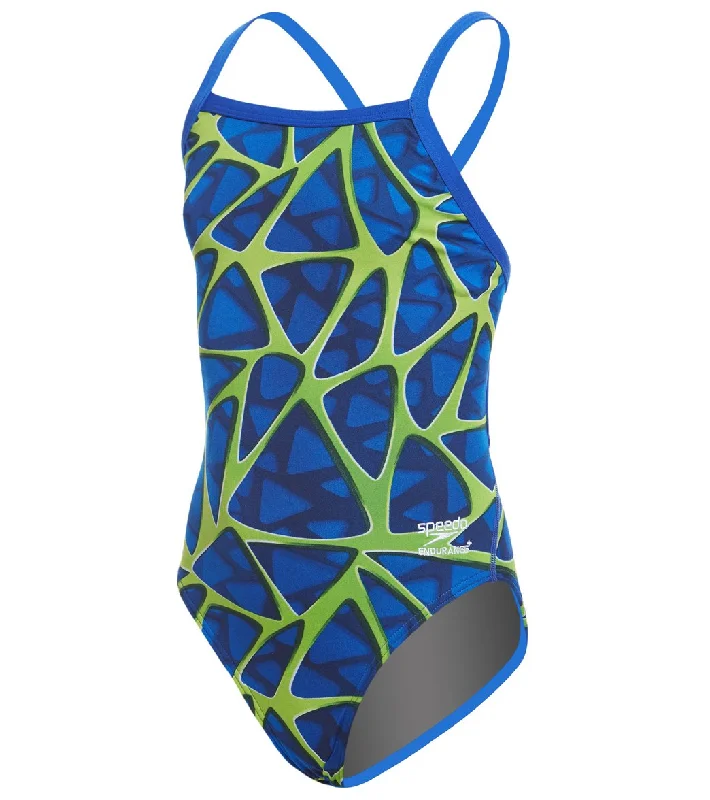 Speedo Endurance+ Girls' Caged Out Flyback One Piece Swimsuit Blue/Green Shiny One-Piece Swimsuit Speedo Endurance+ Girls' Caged Out Flyback One Piece Swimsuit Blue/Green Shiny One-Piece Swimsuit