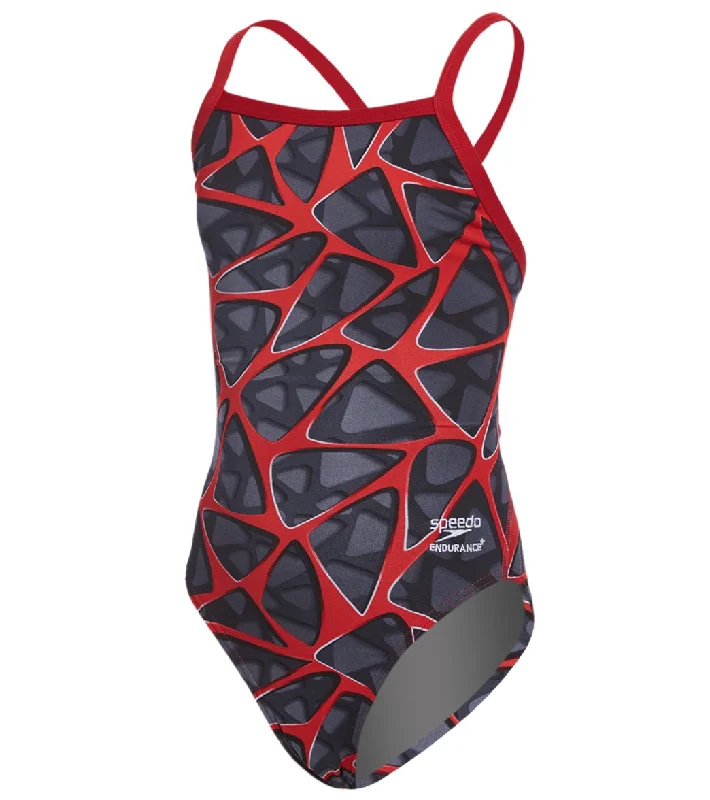 Speedo Endurance+ Girls' Caged Out Flyback One Piece Swimsuit Red High-Waisted Swimwear Speedo Endurance+ Girls' Caged Out Flyback One Piece Swimsuit Red High-Waisted Swimwear