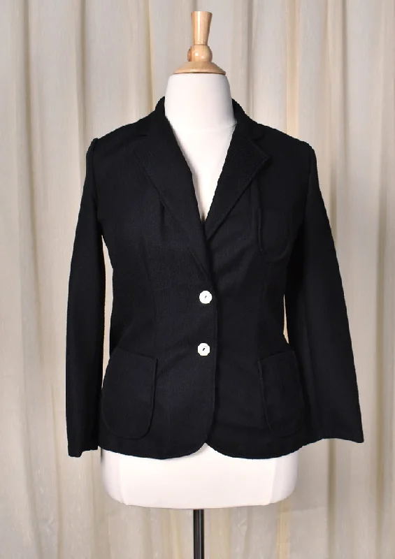 1970s Vintage Black Polyester Blazer Jacket Cotton Jacket Linen Jacket Terry Jacket