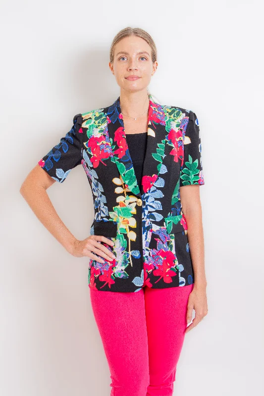 Black & Floral Blazer Jacket Tailored Jacket Straight Jacket A-Line Jacket