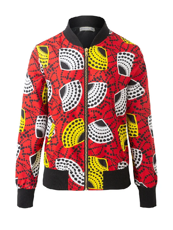 African Print Long Sleeve Bomber Jacket Notch Collar Jacket Peter Pan Collar Jacket Cowl Neck Jacket