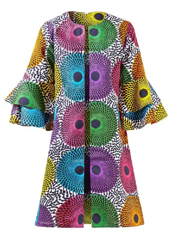 African Print midi Jacket S-4XL Stand-Up Collar Roll-Neck Collar Turtle Neck