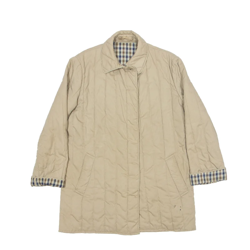 AQUASCUTUM Showerproof Quilted Jacket Beige 90s Womens L Rayon Fabric Velvet Fabric Corduroy Fabric