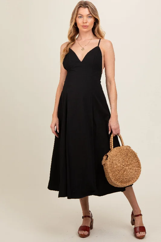 Black V-Neck Maternity Maxi Dress Elegant Maxi Dress with Belt