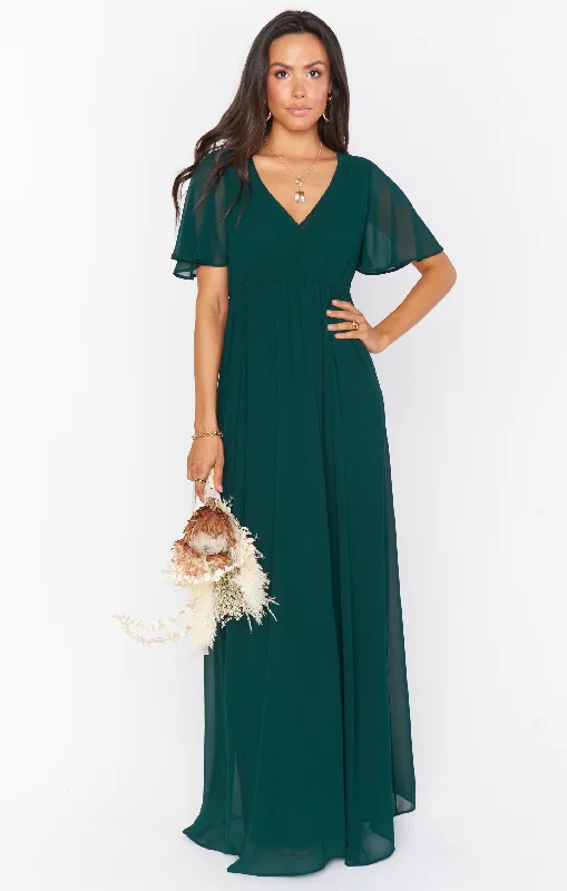 Emily Empire Maxi Dress ~ Emerald Chiffon Elegant Pleated Maxi Dress