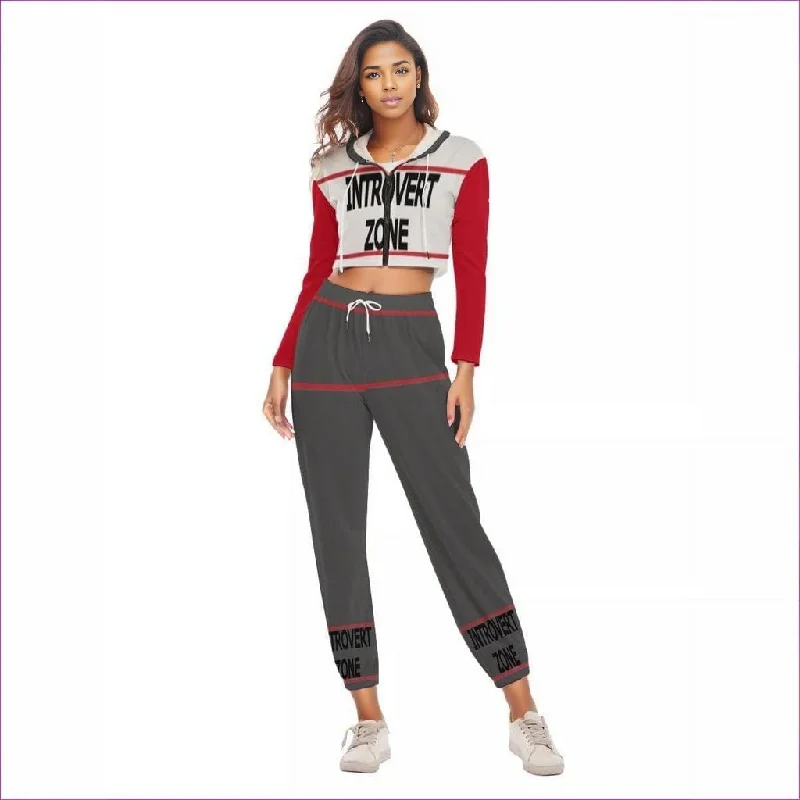 Introvert Zone Womens Crop Hoodie Sports Set Hoodie Crop Top Short Trendy