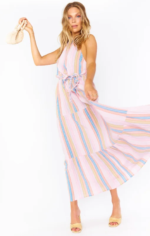 Isabella Maxi Dress ~ Paradise Stripe Elegant Silk Maxi Dress