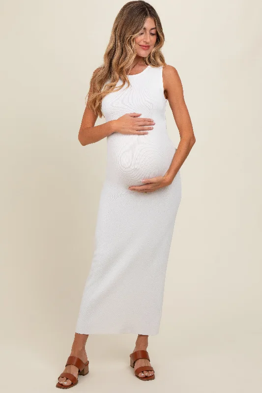 Ivory Back Tie Bodycon Maternity Maxi Dress Stylish Maxi Dress with Pleats