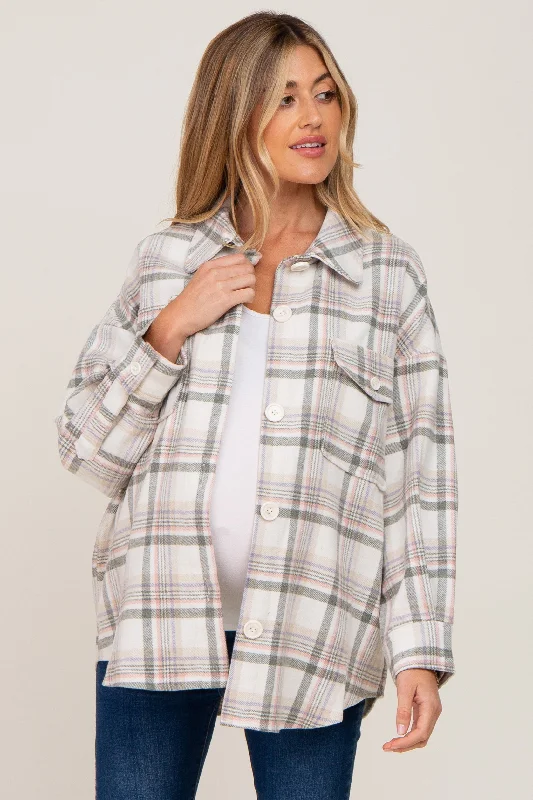 Ivory Plaid Maternity Shirt Jacket Denim Jacket Leather Jacket Suede Jacket