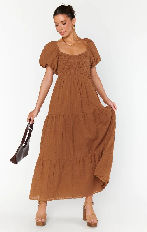 Joanna Maxi Dress ~ Brown Trendy Fit-and-Flare Maxi Dress