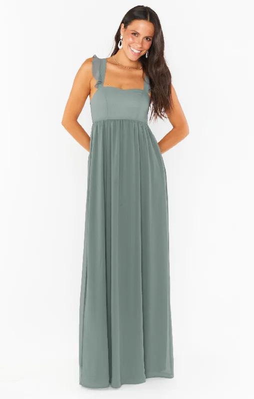 June Maxi Dress ~ Deep Sage Chiffon Stylish Off-Shoulder Maxi Dress